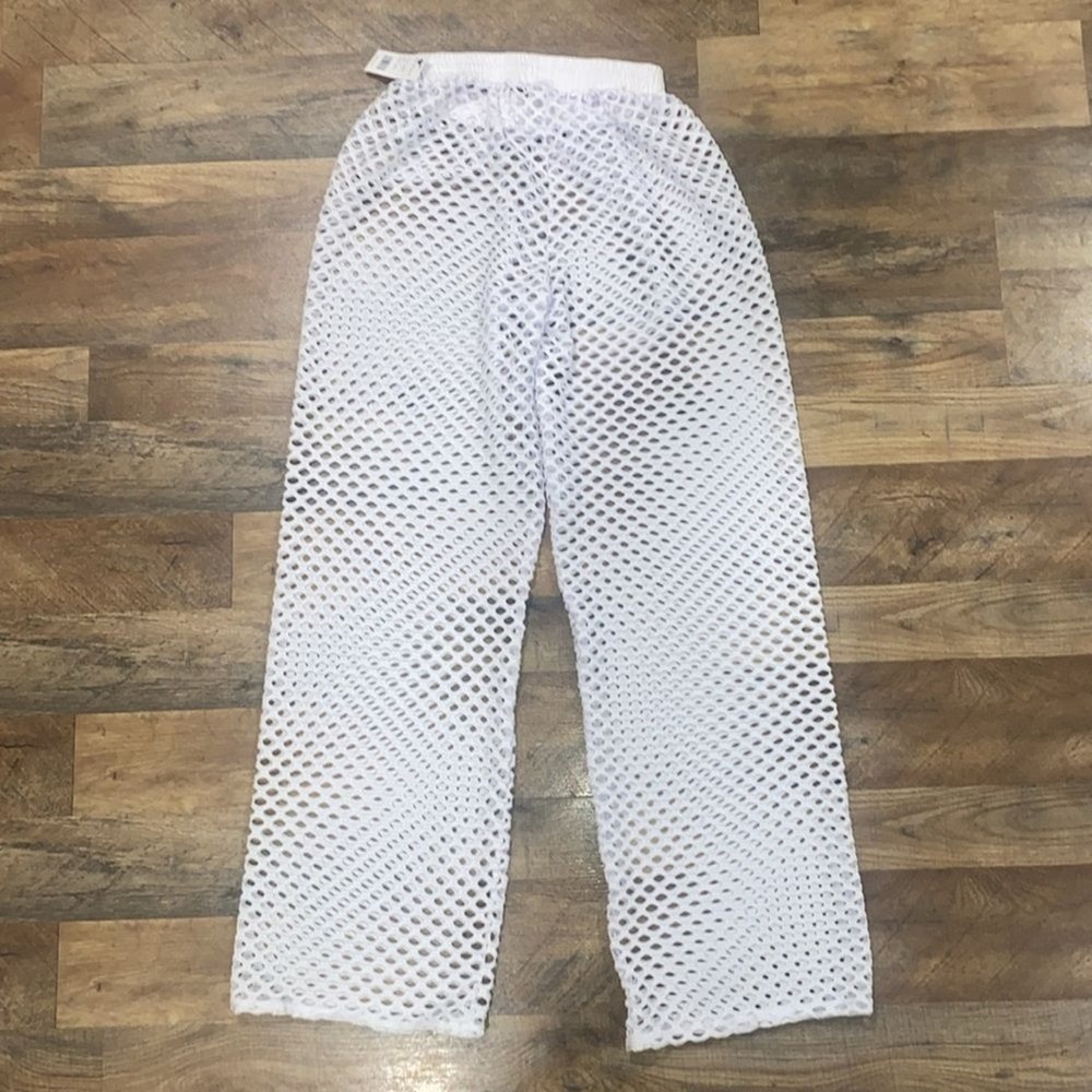 Kiwi + Punch Fishnet Cover Up Beach Pants in White Size Small NWT